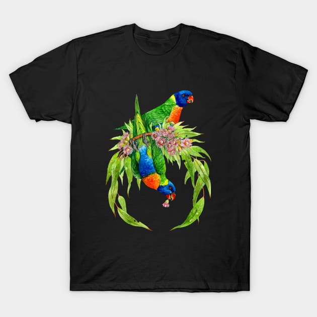 Rainbow Lorikeets Native Wreath T-Shirt by Pip Tacla